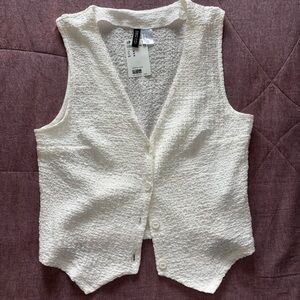 Divided White Textured Vest
